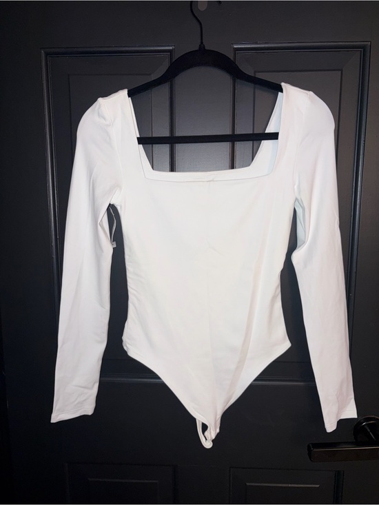 Babaton Tops - Babaton: White Long Sleeve Square Neck Bodysuit